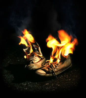 burning sneakers